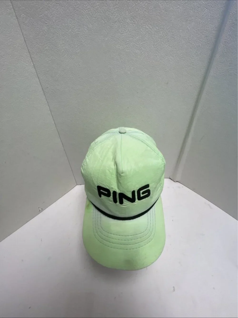 Vintage Ping Golf Hat Leather Strapback Hat Cap Karsten USA - Neon Green